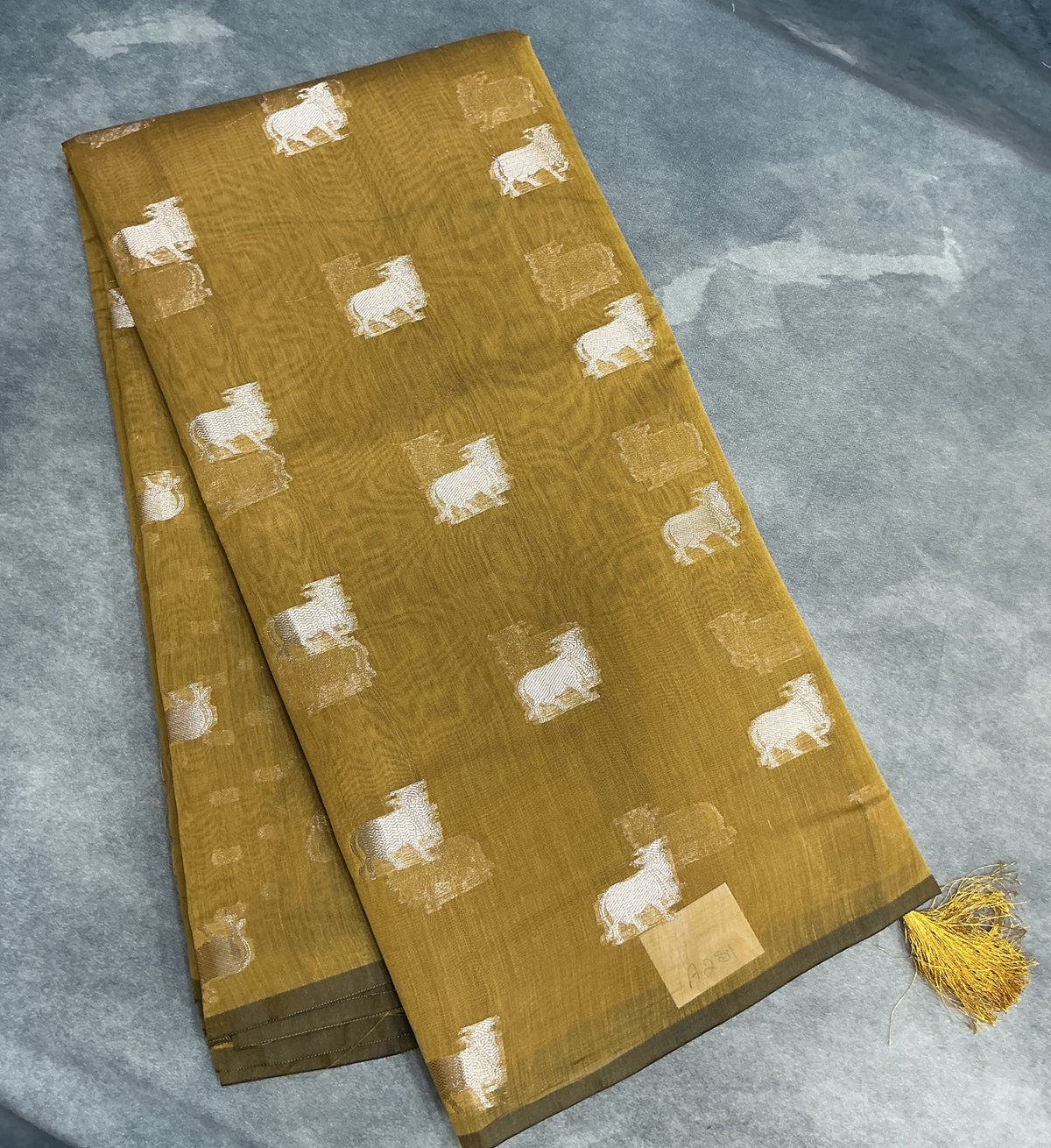 Silk Cotton Saree Mustard Colour with Kamadhenu Butta