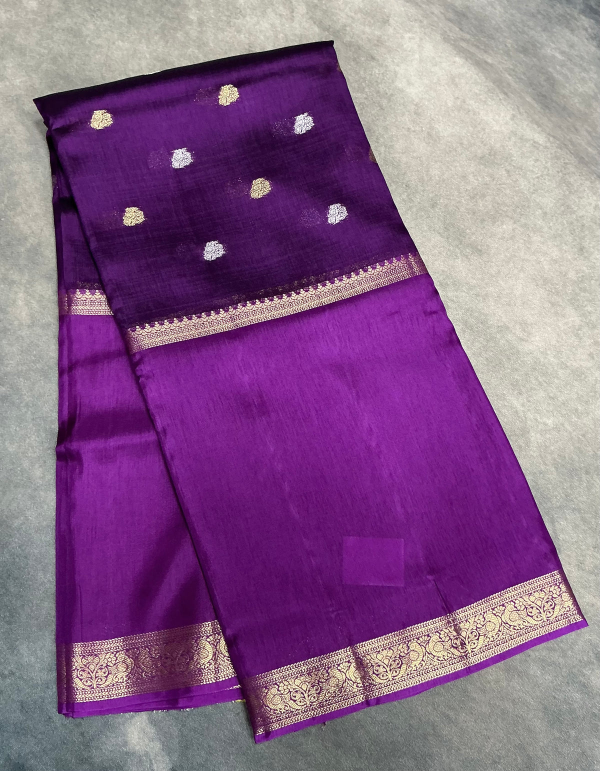 Semi Banarasi Saree Violet Color with Zari Border