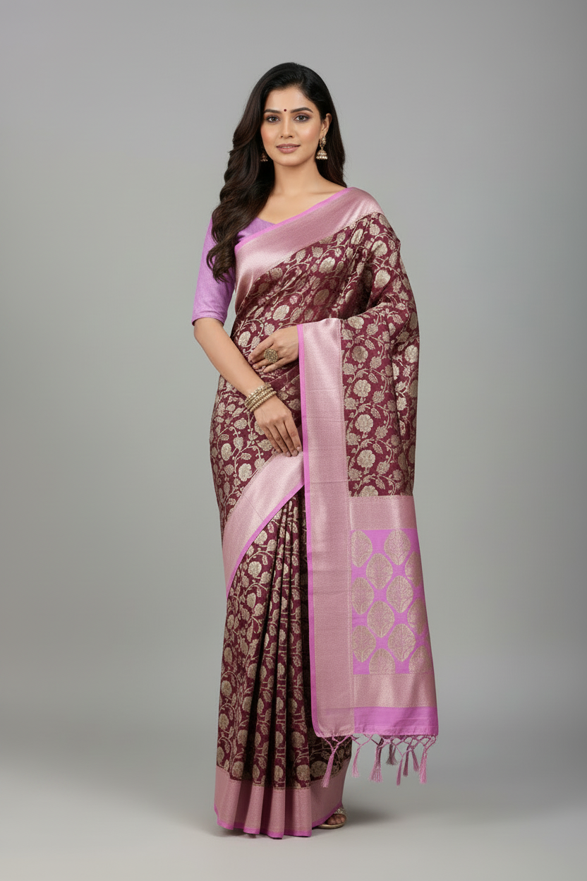 Wine Color Banarasi Khaddi Georgette Saree