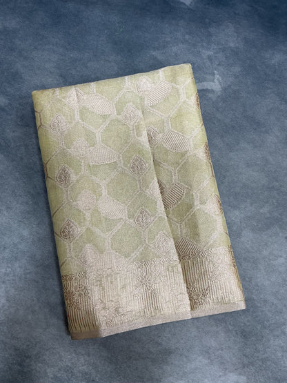 Katan Silk Saree Yellow Colour with Silver Zari Border
