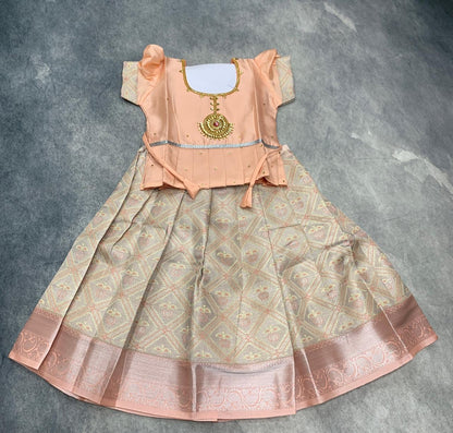 Ready To Wear Pavadai Beige Colour with Peach Colour Blouse