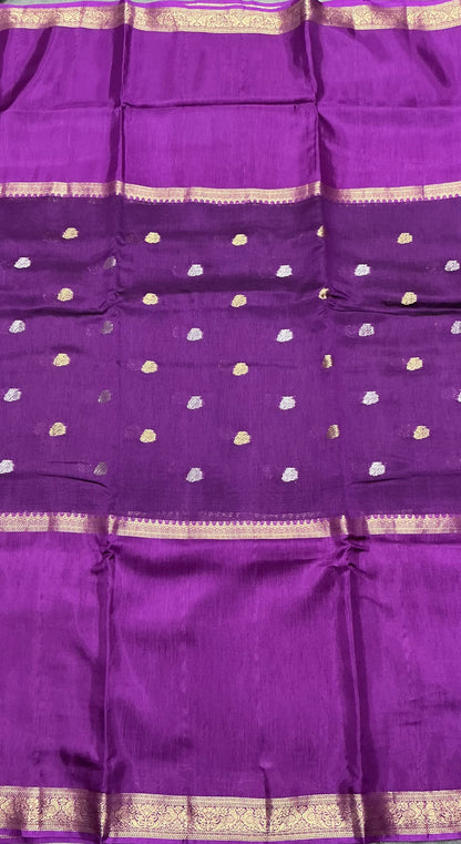 Semi Banarasi Saree Violet Color with Zari Border