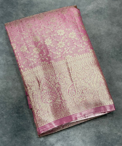 Baby Pink Color Tissue Saree with Self Colour Border