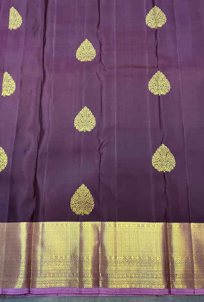 Deep Plum Colour Kanjivaram Silk Saree with Lavender Colour Border