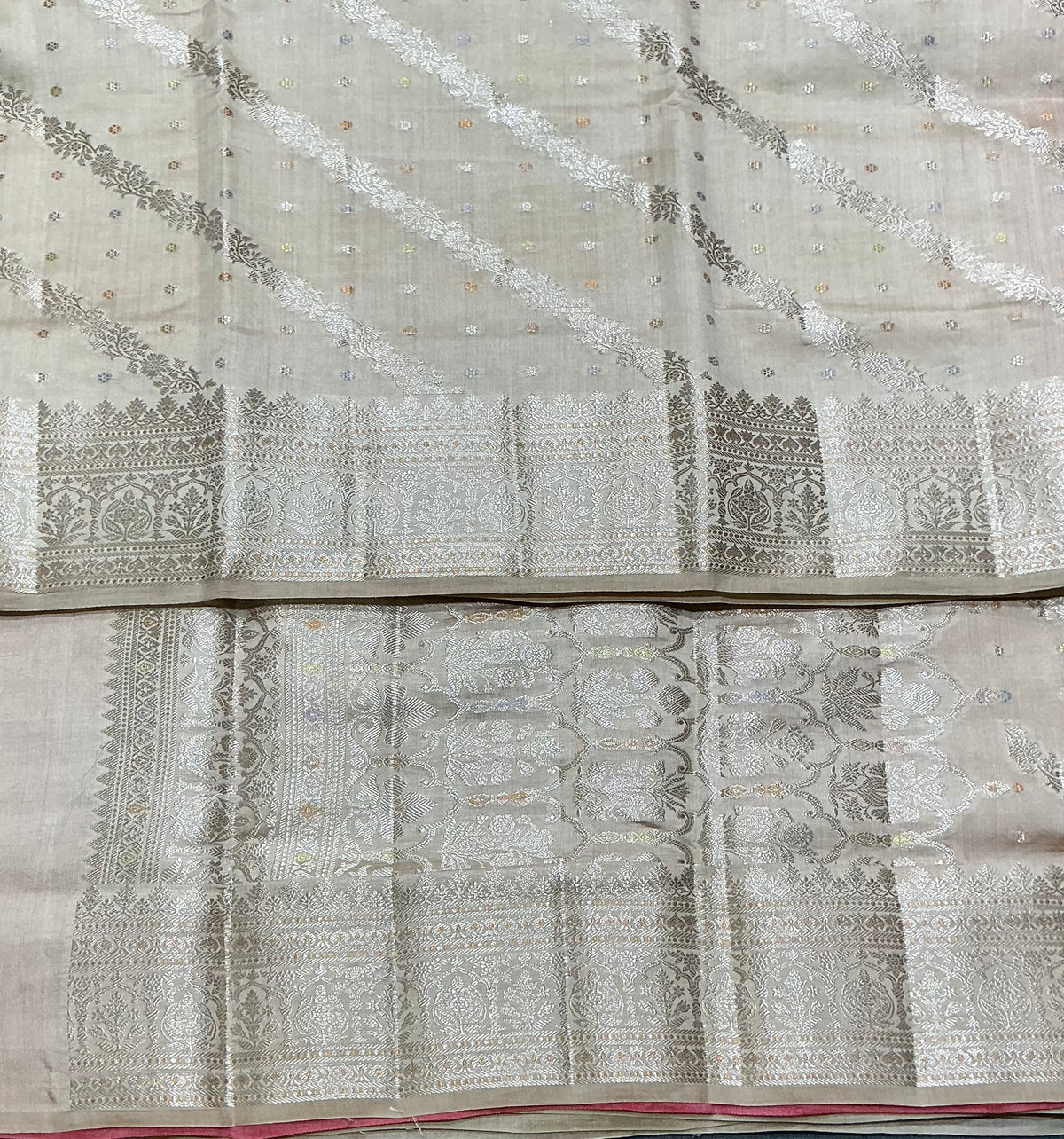 Semi Tussar Silk Saree Tussar Colour with Silver Zari Border