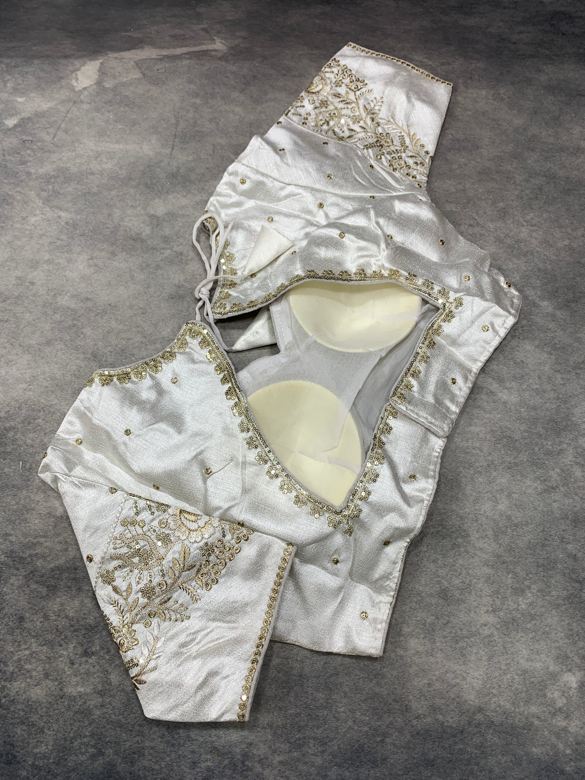 Ready-to-Wear Embroidered Silk Blouse - White, Silver Embroidery (Style 2)