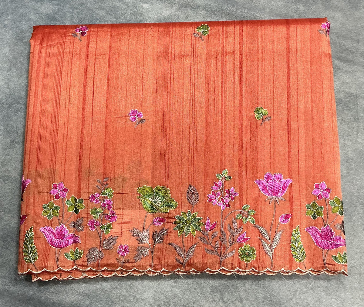 Orange Color Tussar Saree with Embroidered Border