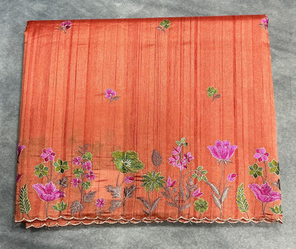Orange Color Tussar Saree with Embroidered Border