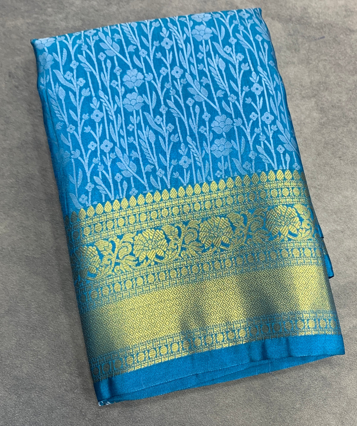 Blue Colour Semi Silk Saree with Golden Zari Border