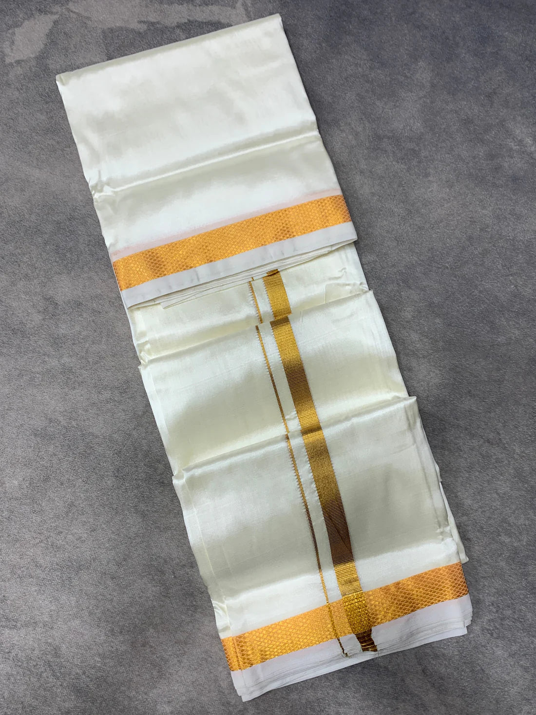 Semi Silk 8 Mulam Dhoti Cream with Zari border