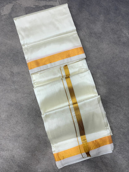 Semi Silk 8 Mulam Dhoti Cream with Zari border