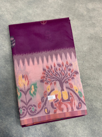 Purple Colour Satin Saree with Light Pink Colour Ikat Border