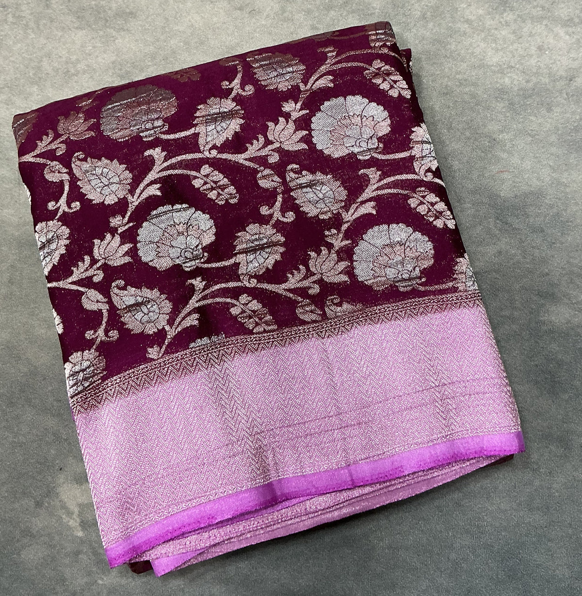 Wine Color Banarasi Khaddi Georgette Saree