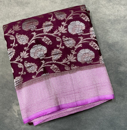 Wine Color Banarasi Khaddi Georgette Saree