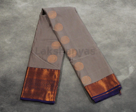 Gray Semi Silk Saree with Purple Border