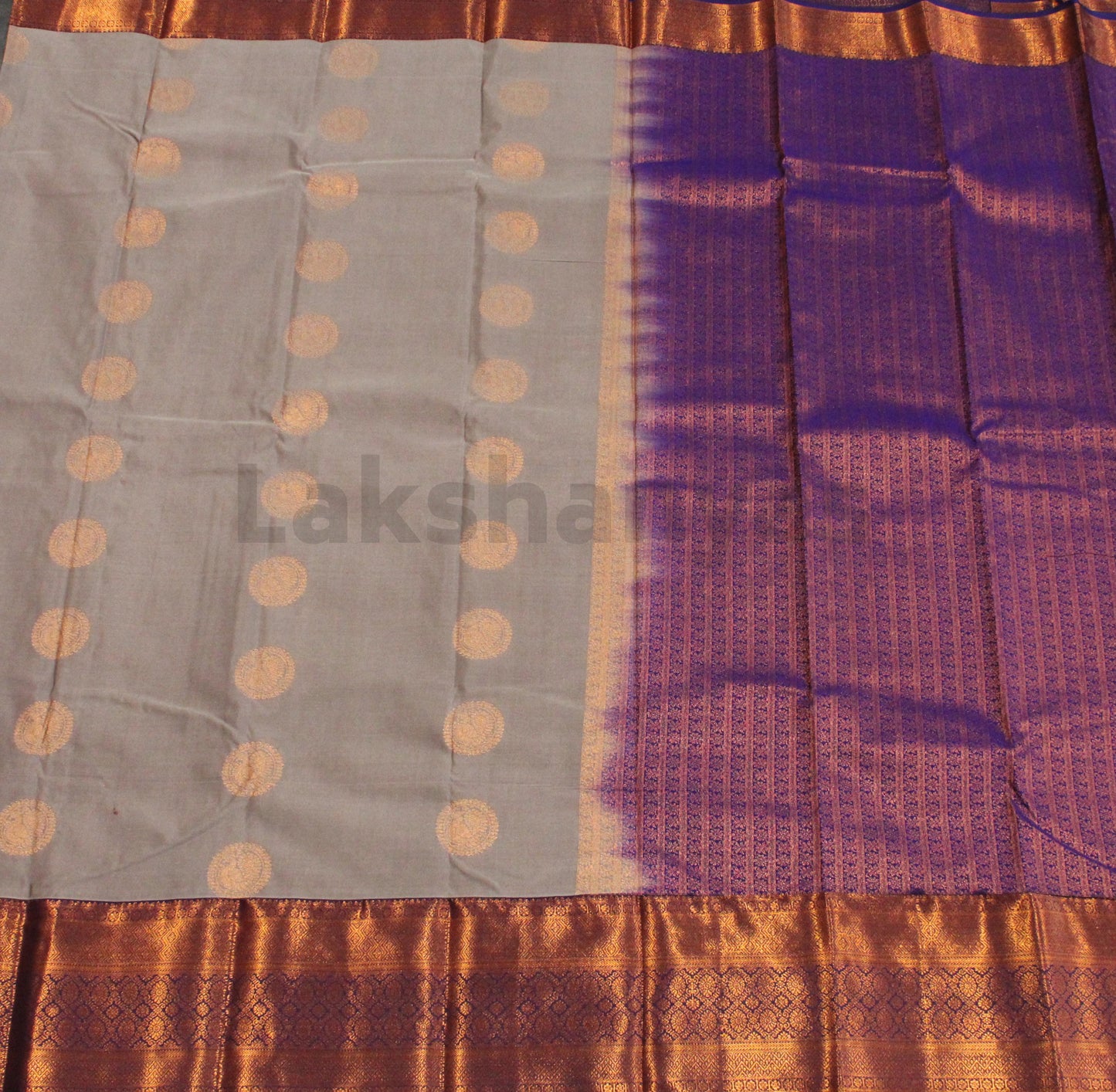 Gray Semi Silk Saree with Purple Border