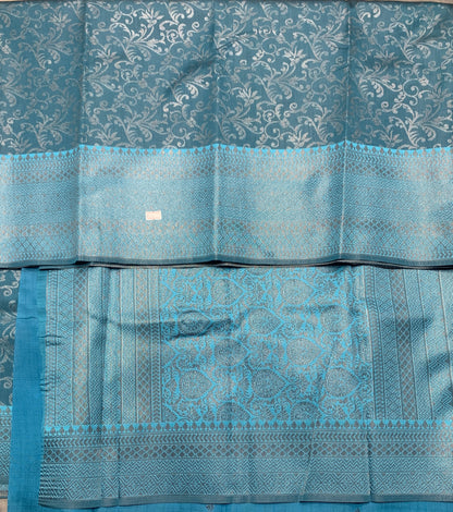 Sky Blue Colour Semi Silk Saree with Black Meenakari Work