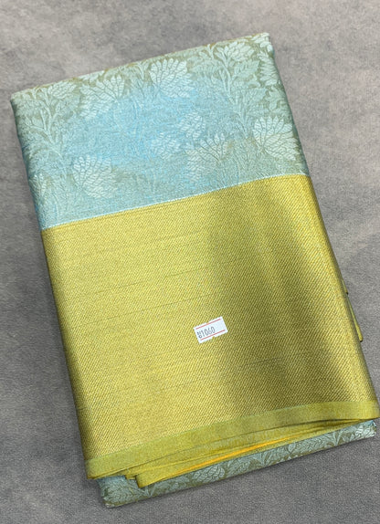 Sapphire Colour Semi Silk Saree with Golden Zari Border