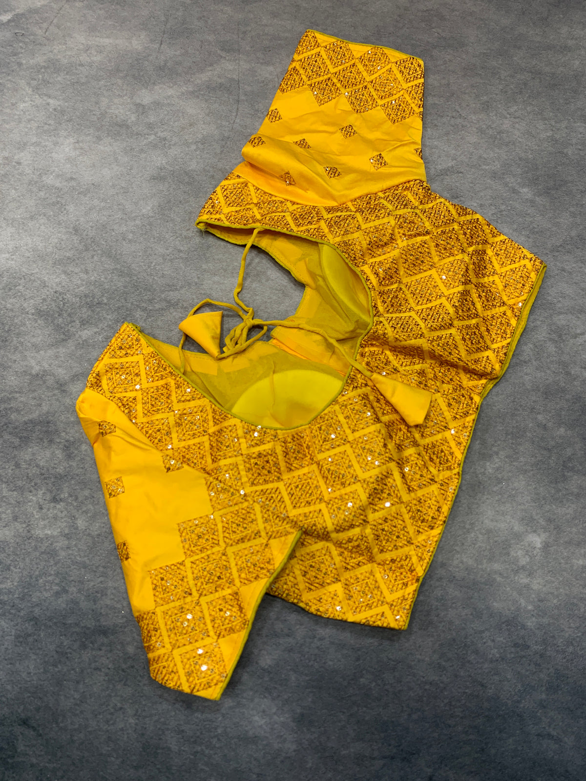 Ready-to-Wear Embroidered Silk Blouse - Yellow (Silver Embroidery)