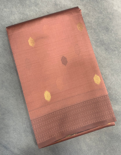 Salmon Colour Semi Soft Silk Saree with Butta and Silver Zari Border