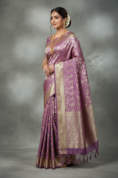 Purple Color Soft Silk Saree with Self Colour Border