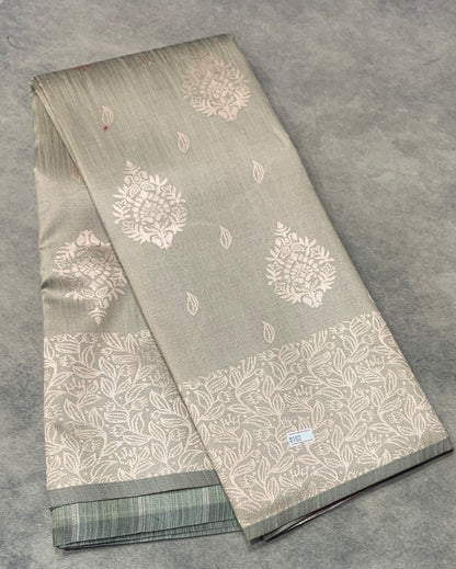 Light Brown Colour Semi Jute Silk Saree with Silver Zari Border