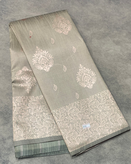 Light Brown Colour Semi Jute Silk Saree with Silver Zari Border