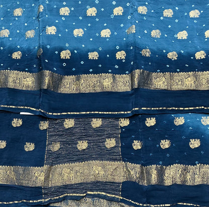 Bandhini Crepe Saree - Blue Color