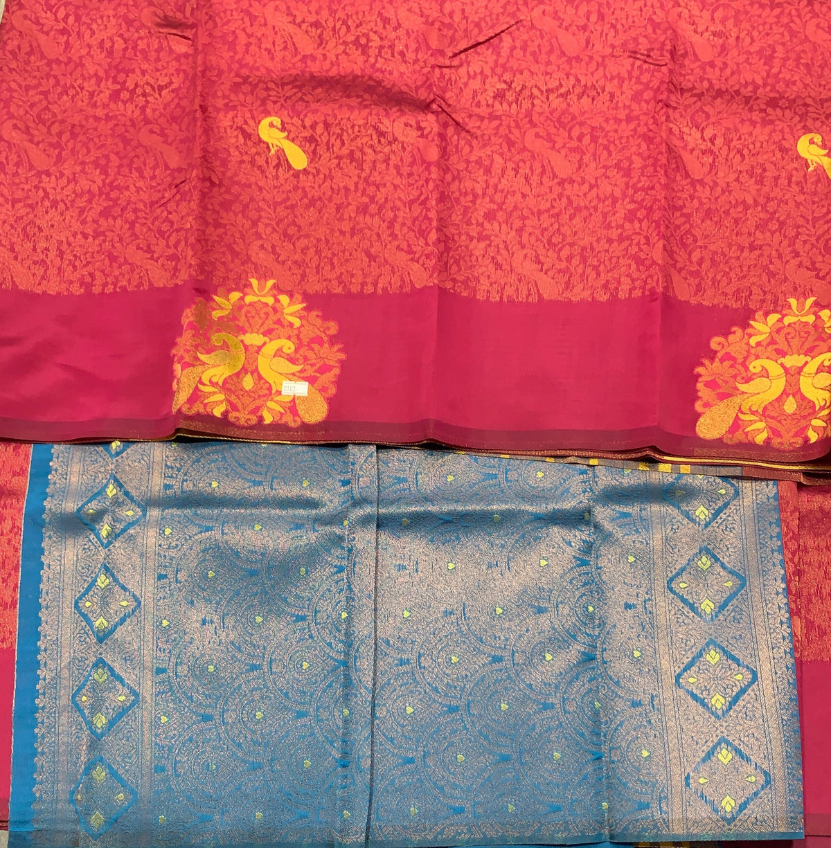 Pink Colour Semi Silk Saree with Peacock Motif