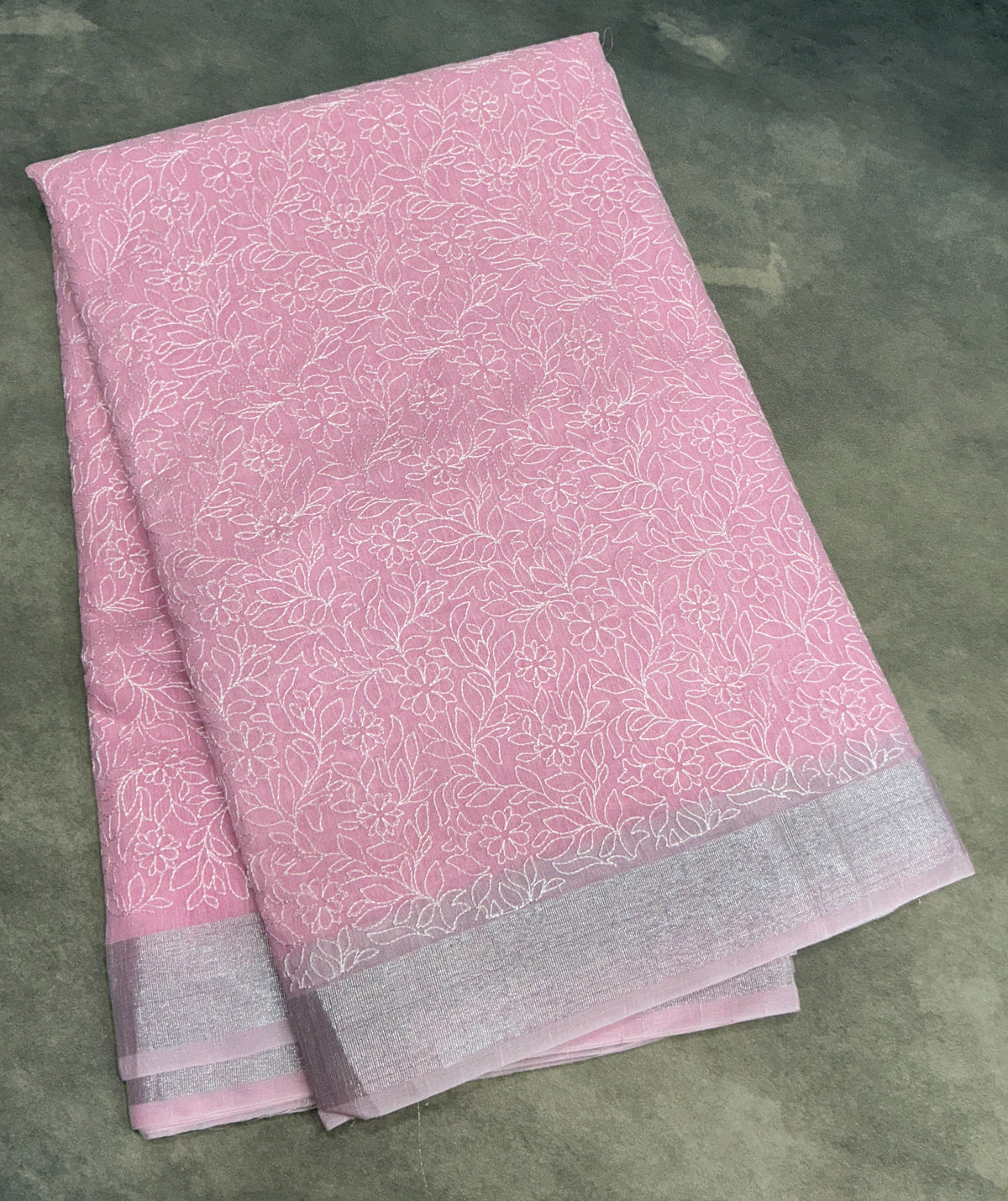 Silk Cotton Saree Baby Pink Color with Silver Zari Border