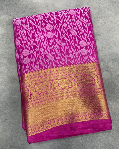 Pink Colour Semi Silk Saree with Golden Zari Border