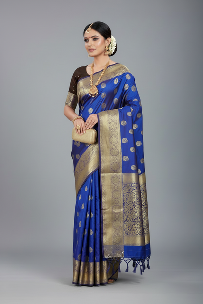 Blue Color Vegan Kanjivaram Style vegan silk saree