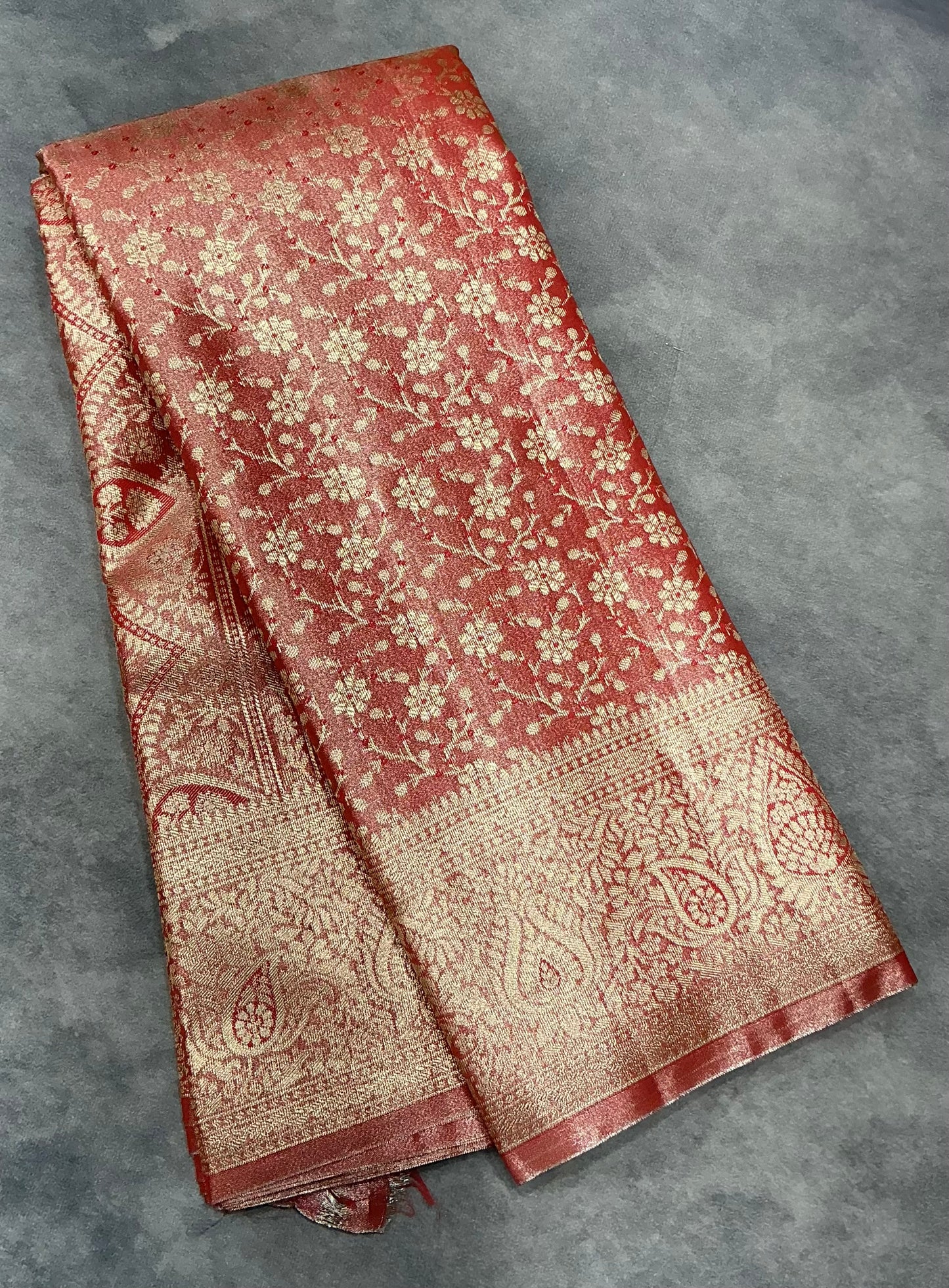 Orange Color Tissue Saree with Self Color Border
