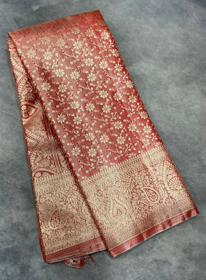 Orange Color Tissue Saree with Self Color Border