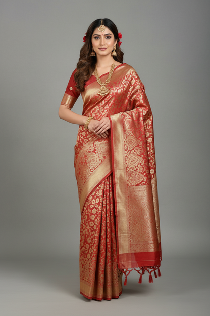 Orange Color Tissue Saree with Self Color Border