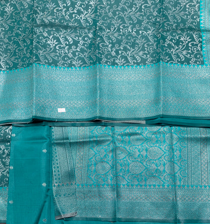 Rama Green Colour Semi Silk Saree with Black Meenakari Work