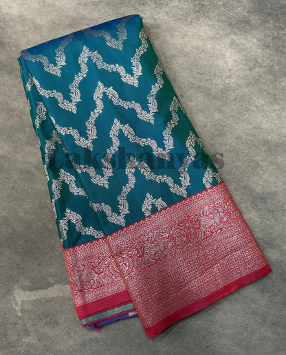 Sky Blue Color Vegan Silk saree with Red Color order