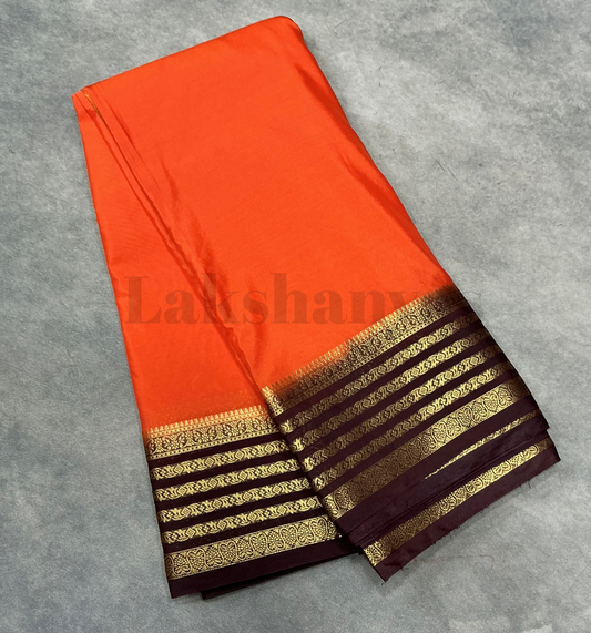 Orange Colour Mysore Crepe Saree with Brown Colour Border