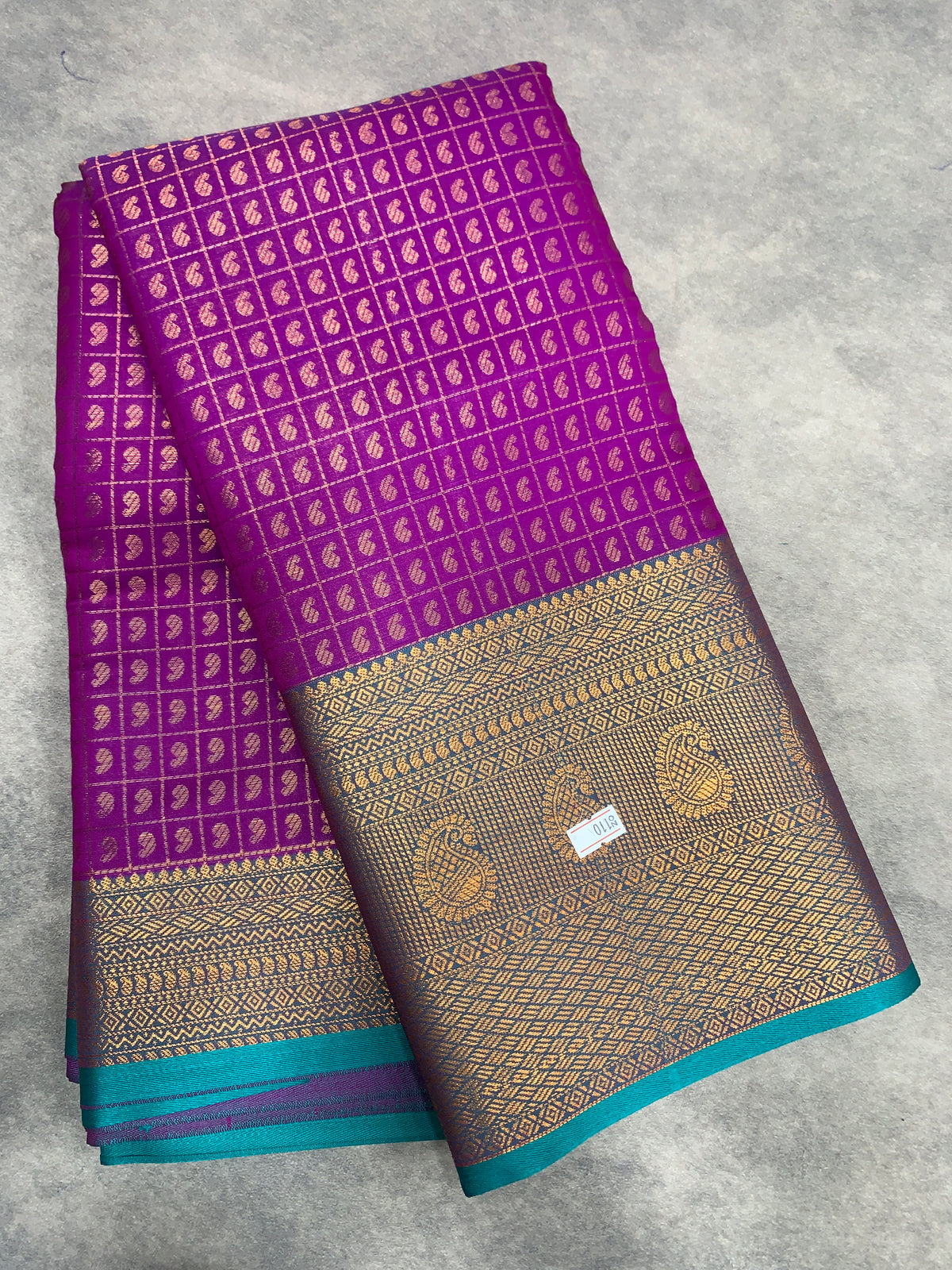 Kanchi Style Art Silk Saree – Magenta with Blue Border and 1000 Butta