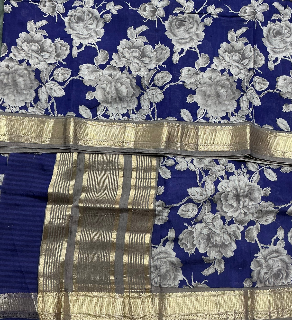 Semi Crepe Silk Saree - Blue Color