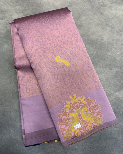 Lavender Purple Colour Semi Silk Saree with Peacock Motif