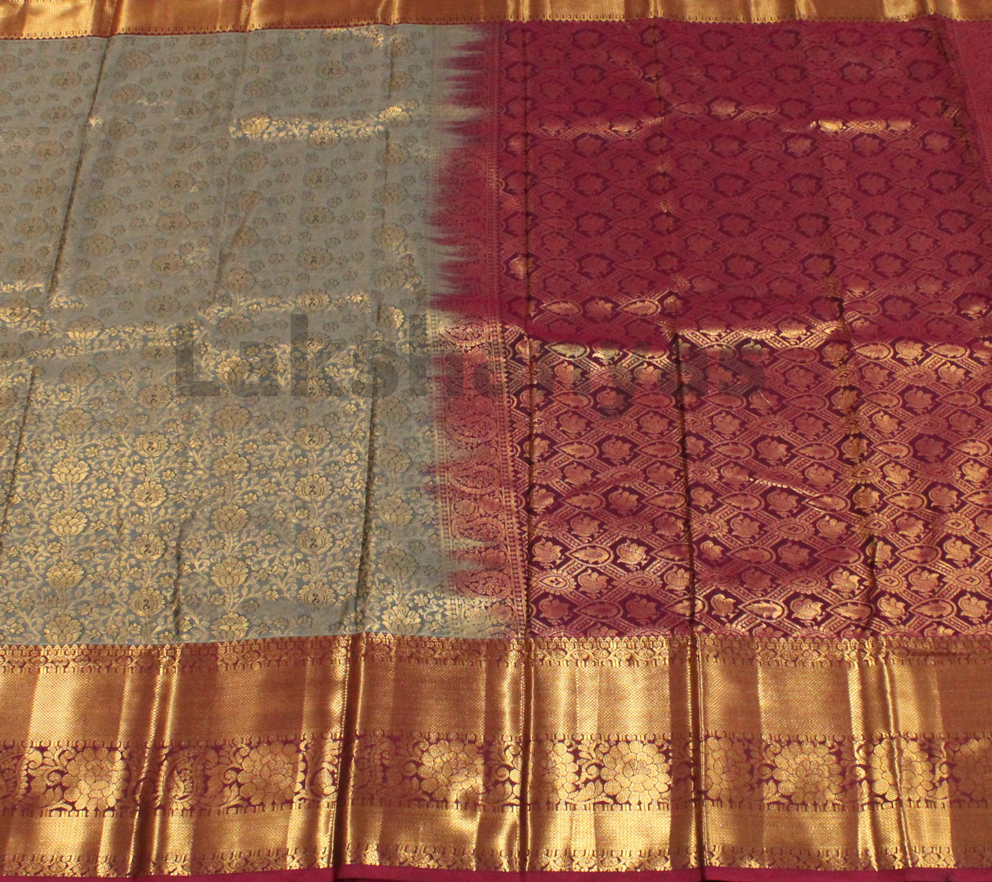 Gray Semi Silk Saree with Pink border