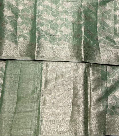 Katan Silk Saree Light Green Colour with Silver Zari Border