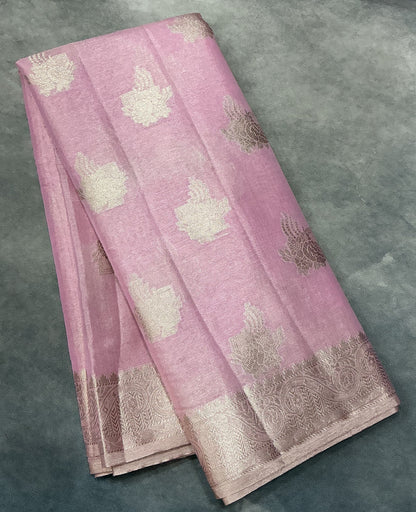 Katan Silk Saree Baby Pink Colour with Silver Zari Border