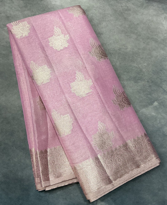 Katan Silk Saree Baby Pink Colour with Silver Zari Border