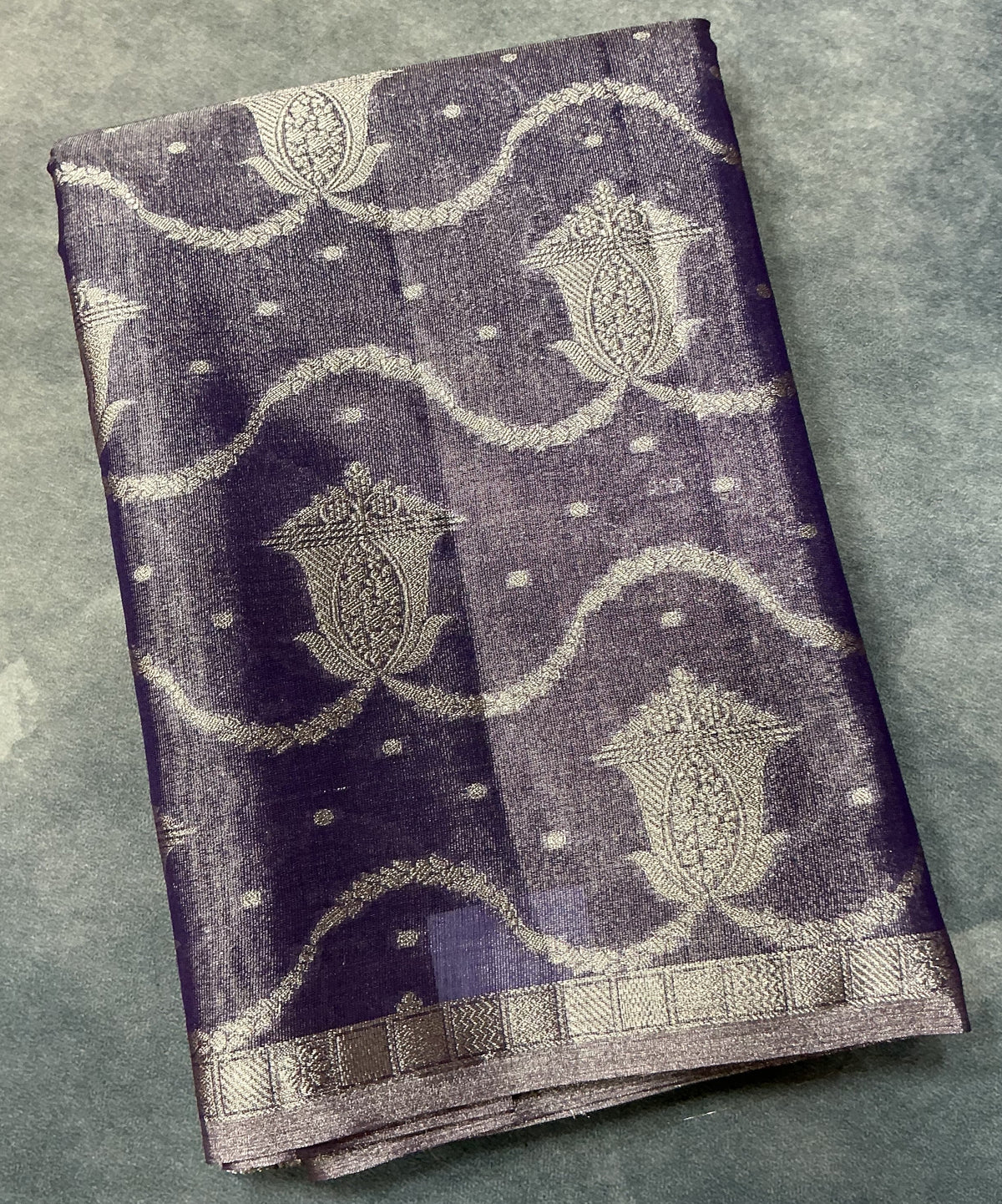 Katan Silk Saree Purple Colour with Silver Zari Border