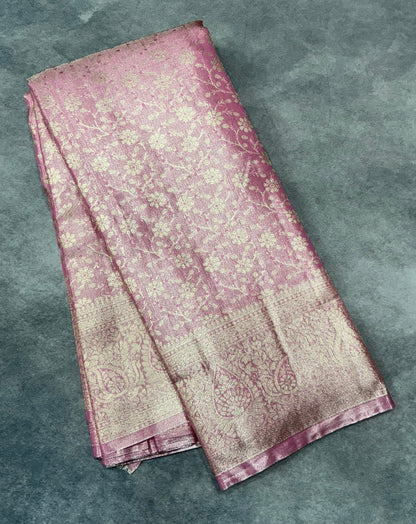 Baby Pink Color Tissue Saree with Self Colour Border