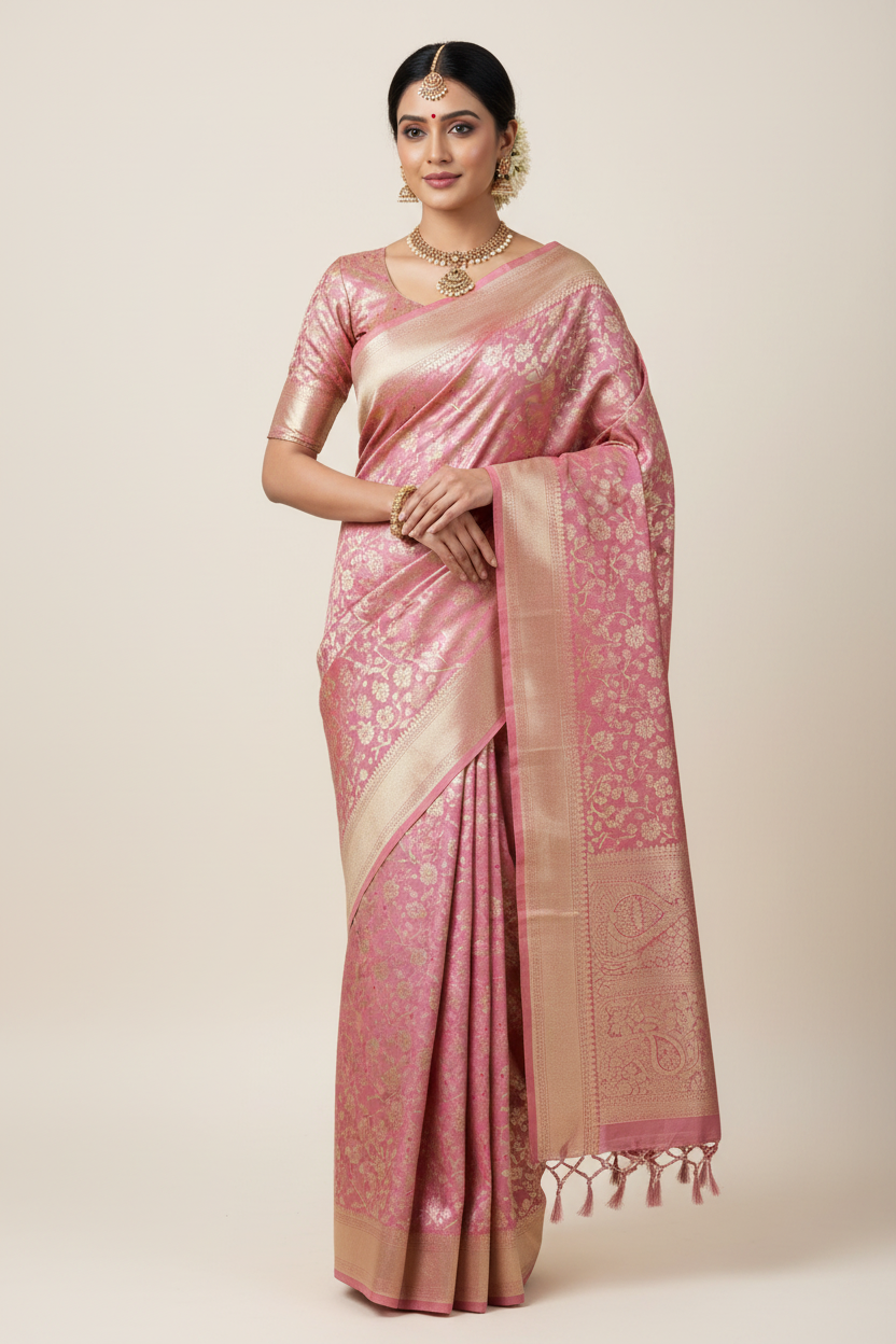 Baby Pink Color Tissue Saree with Self Colour Border