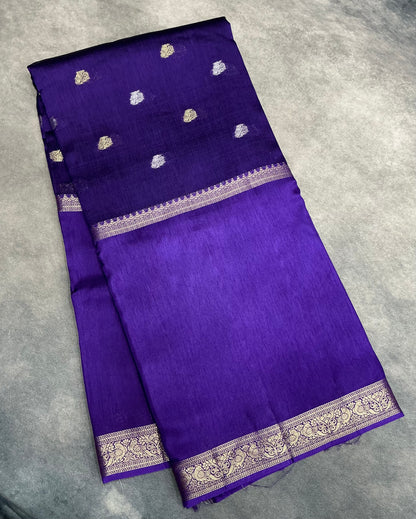 Semi Banarasi Saree Purple Color with Zari Border