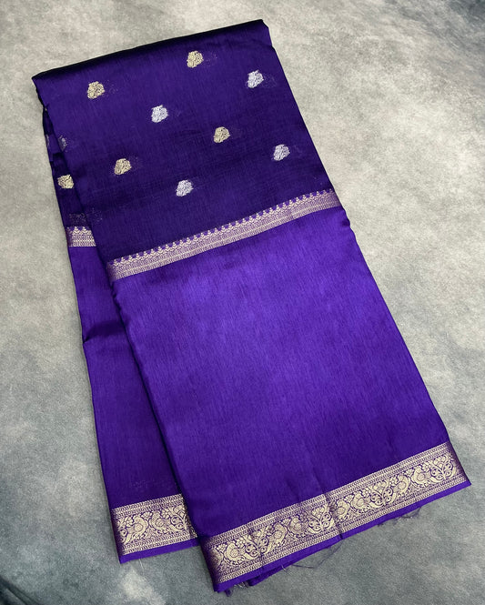 Semi Banarasi Saree Purple Color with Zari Border